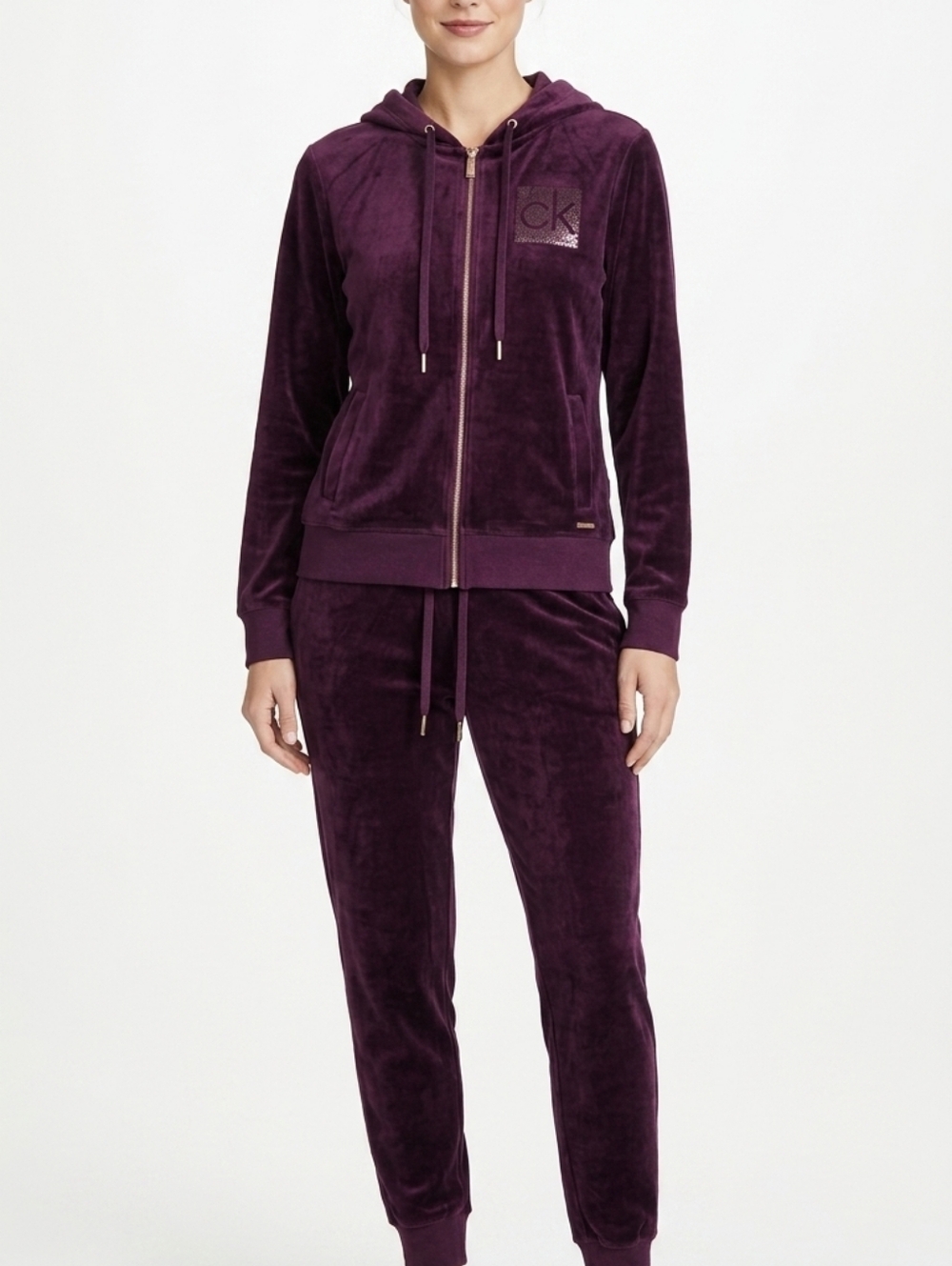 Calvin Klein Velour Tracksuit – Deep Burgundy/2 PIECE SET